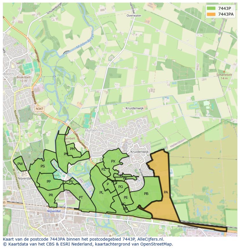 Afbeelding van het postcodegebied 7443 PA op de kaart.