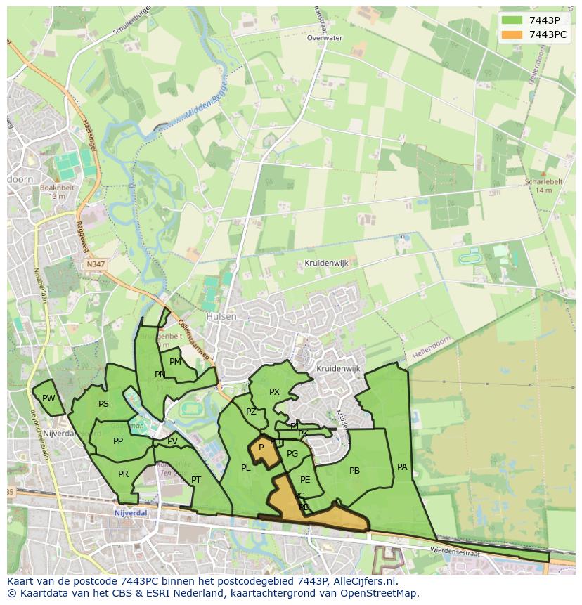 Afbeelding van het postcodegebied 7443 PC op de kaart.