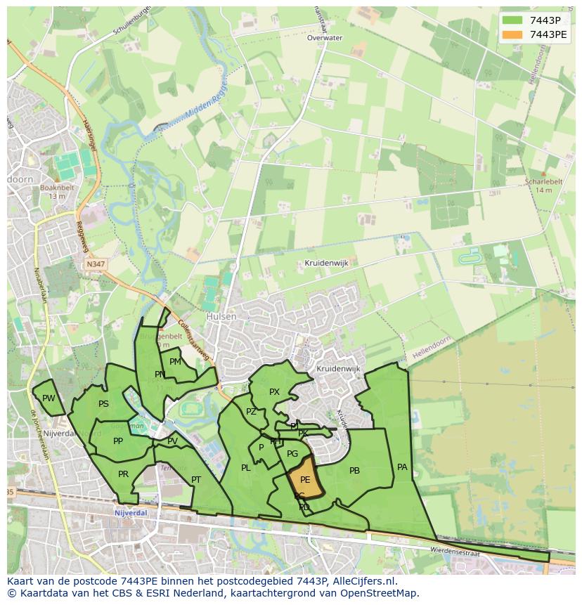 Afbeelding van het postcodegebied 7443 PE op de kaart.