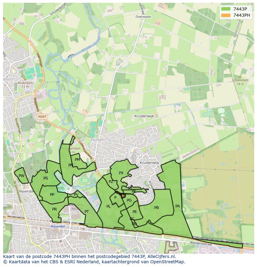 Afbeelding van het postcodegebied 7443 PH op de kaart.