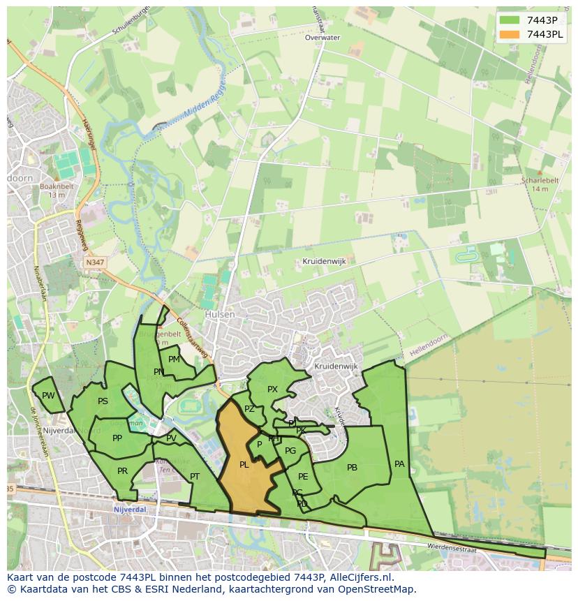 Afbeelding van het postcodegebied 7443 PL op de kaart.