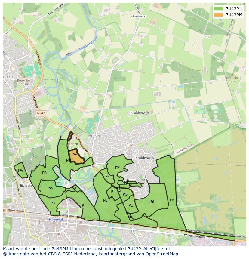 Afbeelding van het postcodegebied 7443 PM op de kaart.