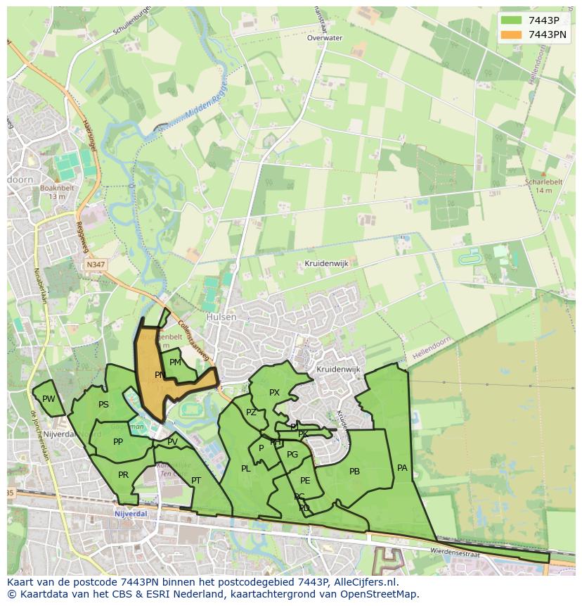 Afbeelding van het postcodegebied 7443 PN op de kaart.