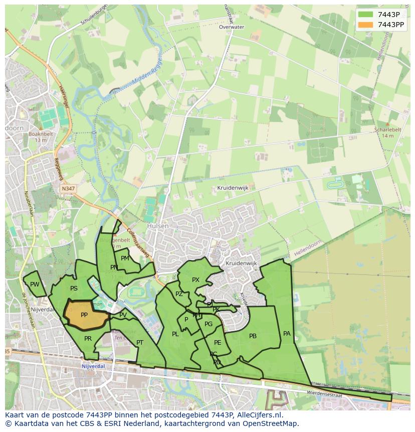 Afbeelding van het postcodegebied 7443 PP op de kaart.