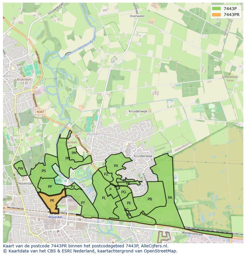 Afbeelding van het postcodegebied 7443 PR op de kaart.