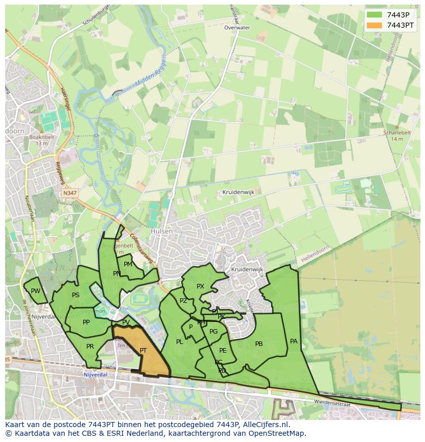 Afbeelding van het postcodegebied 7443 PT op de kaart.
