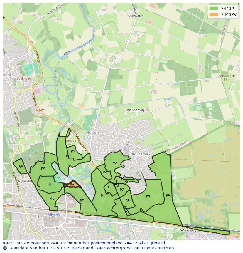 Afbeelding van het postcodegebied 7443 PV op de kaart.