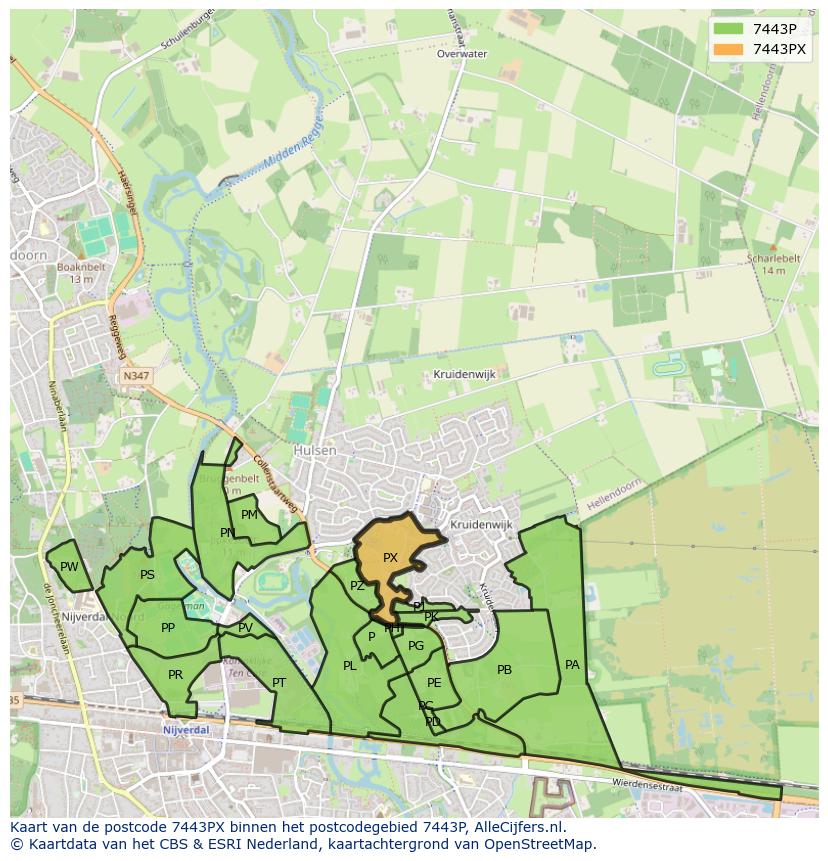 Afbeelding van het postcodegebied 7443 PX op de kaart.