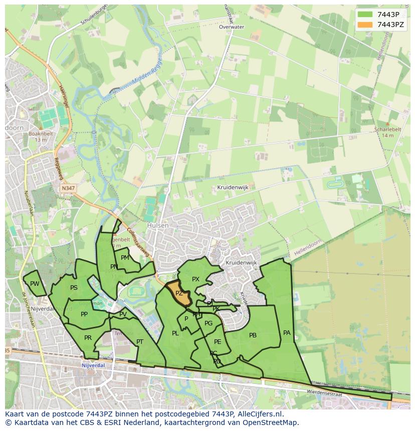 Afbeelding van het postcodegebied 7443 PZ op de kaart.