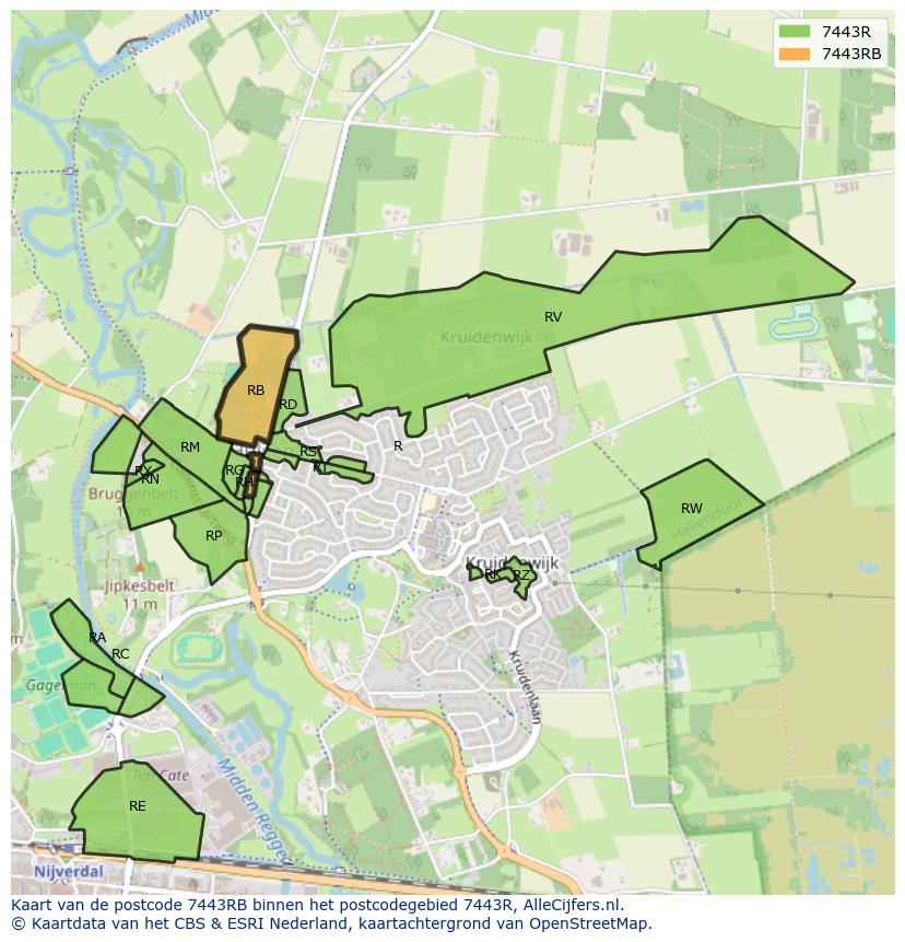 Afbeelding van het postcodegebied 7443 RB op de kaart.