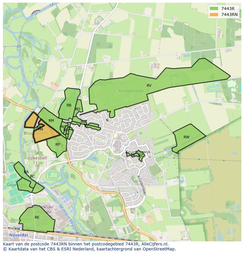 Afbeelding van het postcodegebied 7443 RN op de kaart.