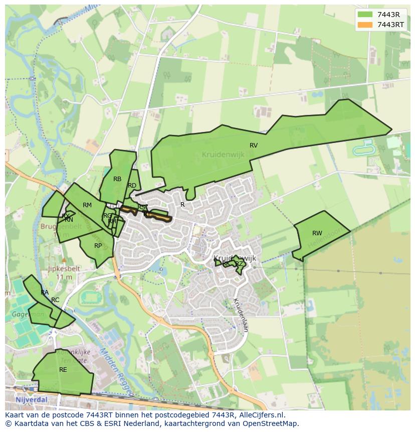Afbeelding van het postcodegebied 7443 RT op de kaart.