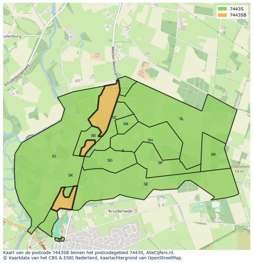 Afbeelding van het postcodegebied 7443 SB op de kaart.