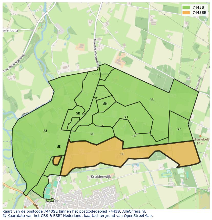 Afbeelding van het postcodegebied 7443 SE op de kaart.
