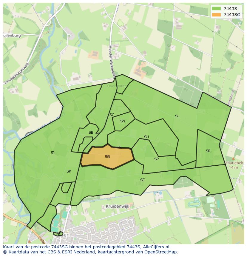Afbeelding van het postcodegebied 7443 SG op de kaart.