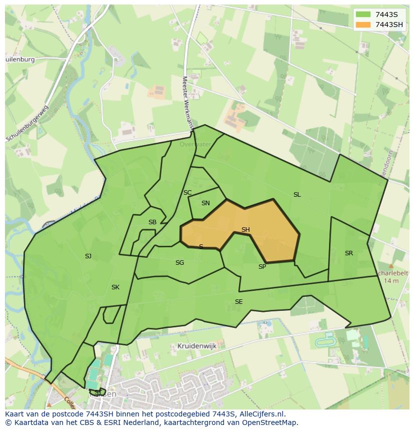 Afbeelding van het postcodegebied 7443 SH op de kaart.