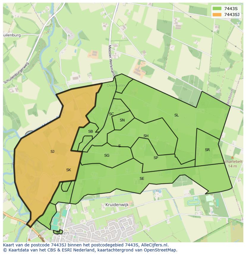 Afbeelding van het postcodegebied 7443 SJ op de kaart.