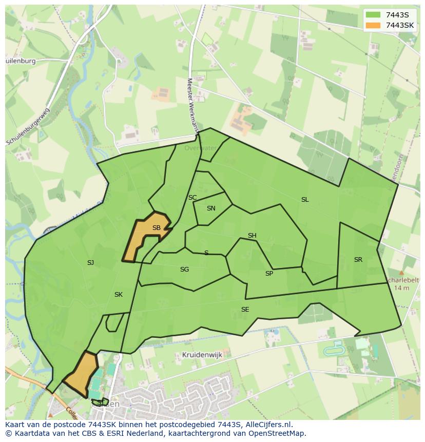 Afbeelding van het postcodegebied 7443 SK op de kaart.