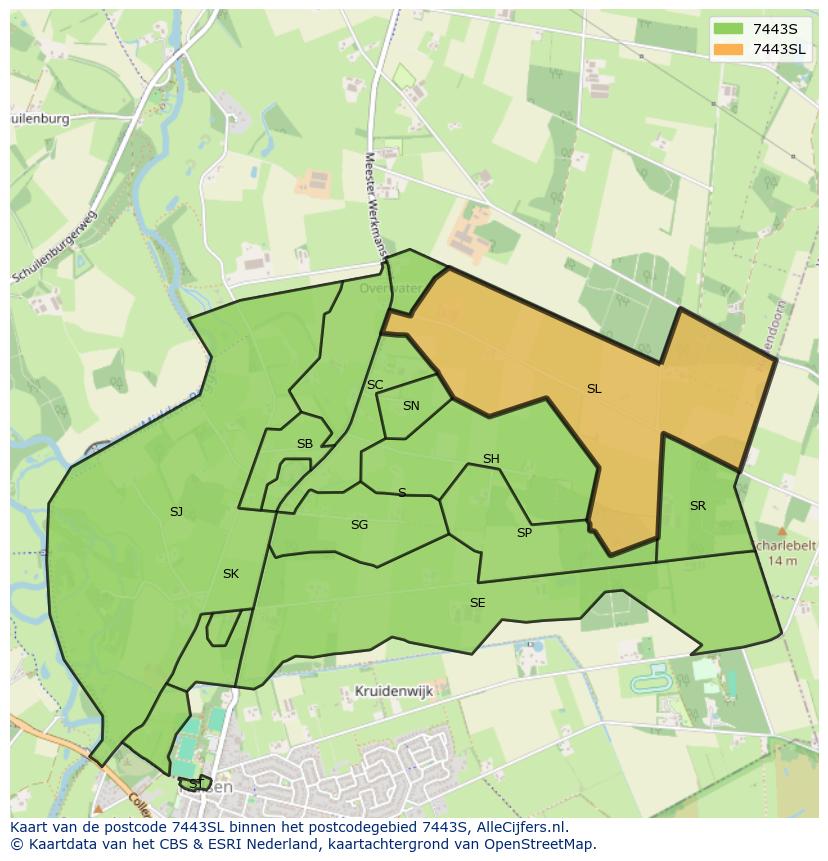 Afbeelding van het postcodegebied 7443 SL op de kaart.