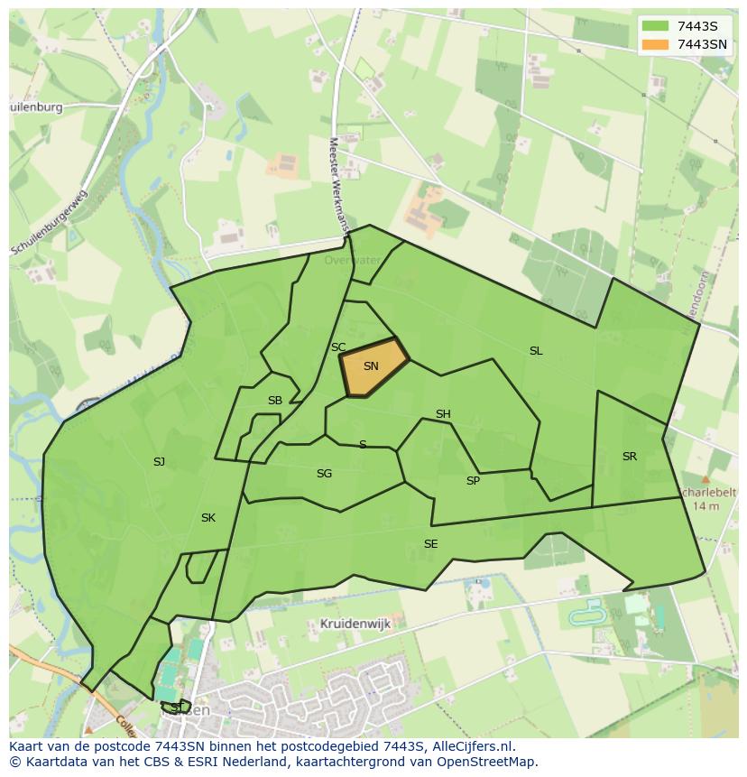 Afbeelding van het postcodegebied 7443 SN op de kaart.