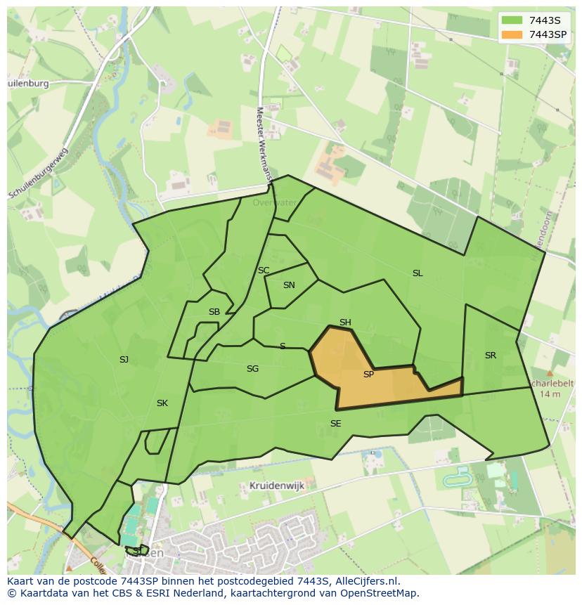 Afbeelding van het postcodegebied 7443 SP op de kaart.