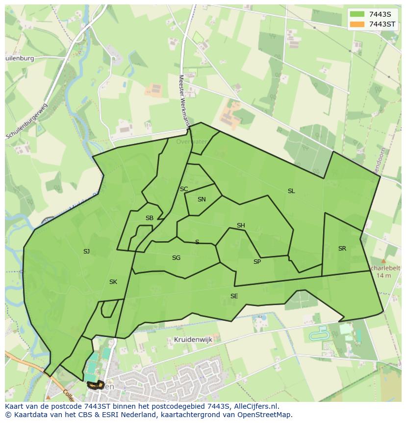 Afbeelding van het postcodegebied 7443 ST op de kaart.