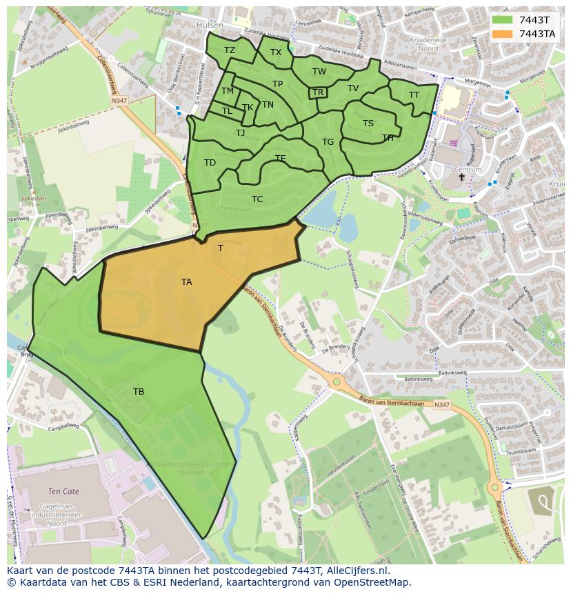 Afbeelding van het postcodegebied 7443 TA op de kaart.