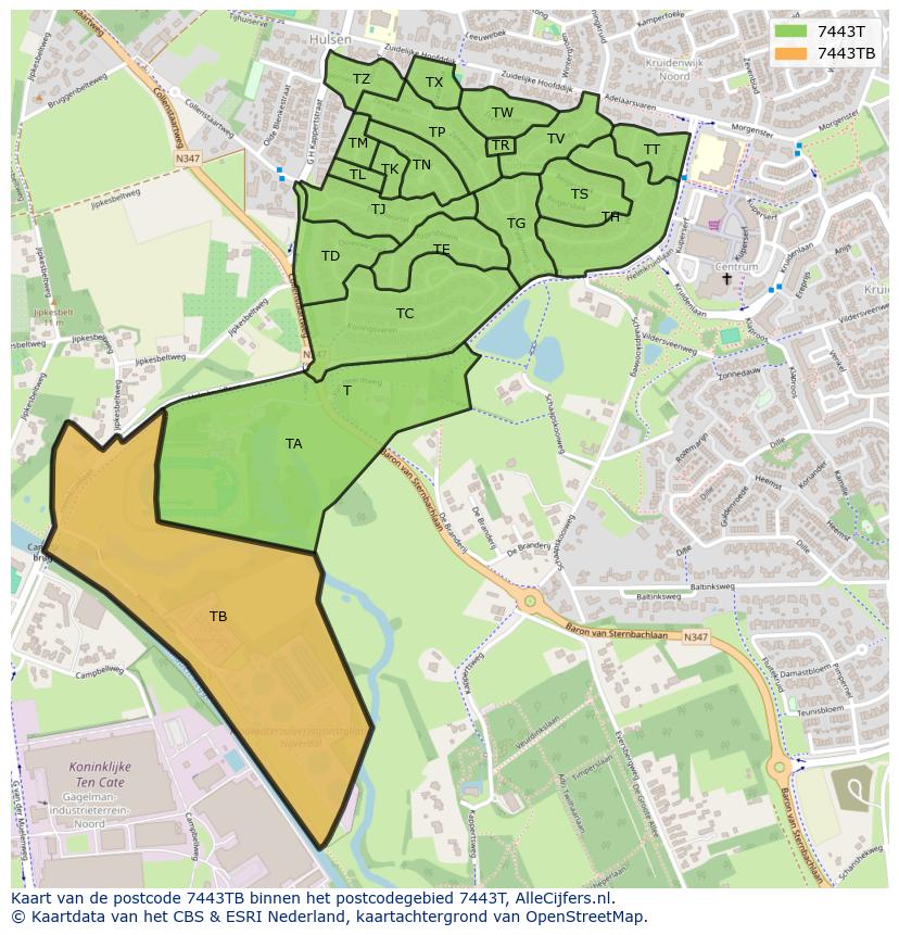 Afbeelding van het postcodegebied 7443 TB op de kaart.