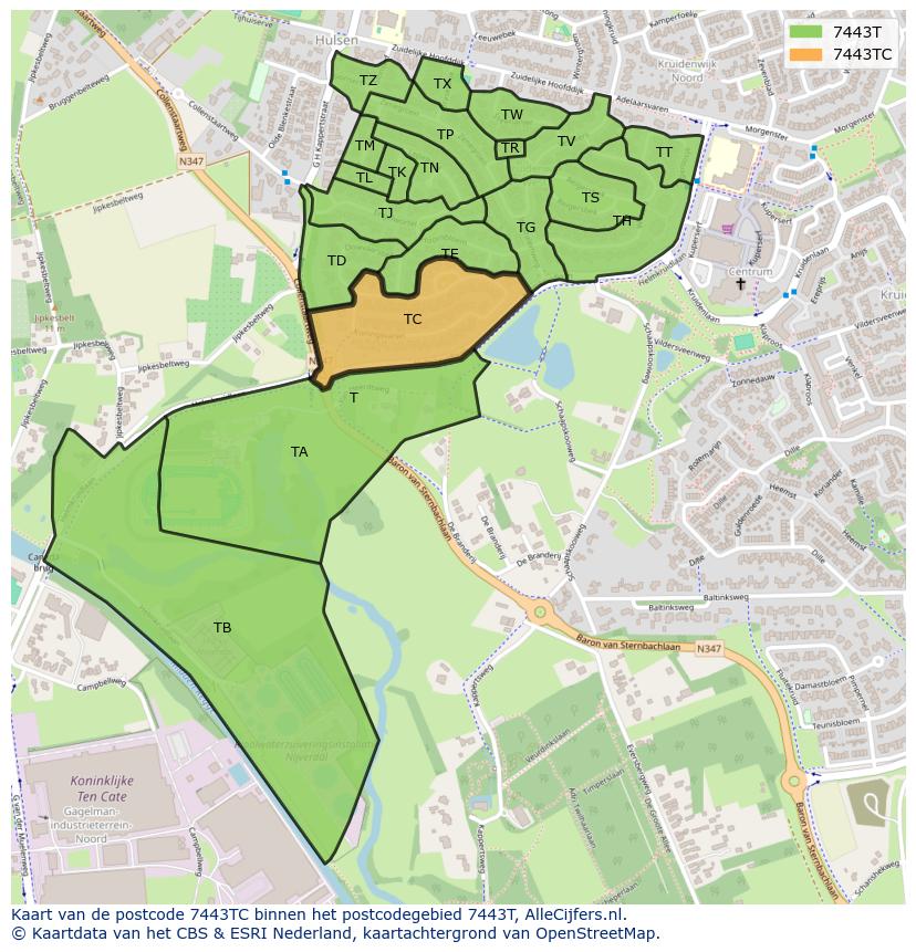 Afbeelding van het postcodegebied 7443 TC op de kaart.