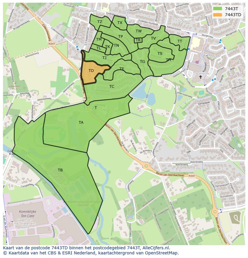 Afbeelding van het postcodegebied 7443 TD op de kaart.