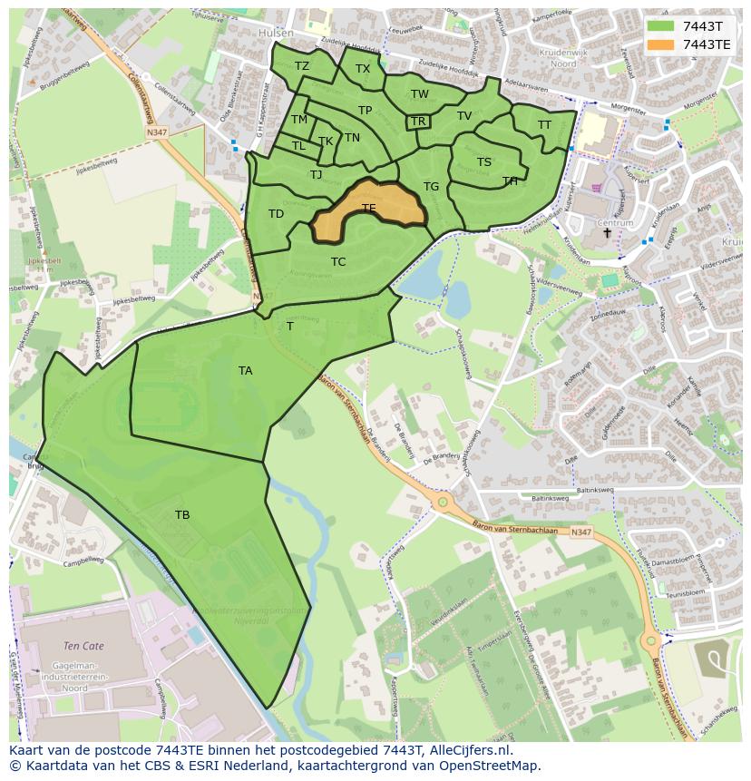 Afbeelding van het postcodegebied 7443 TE op de kaart.
