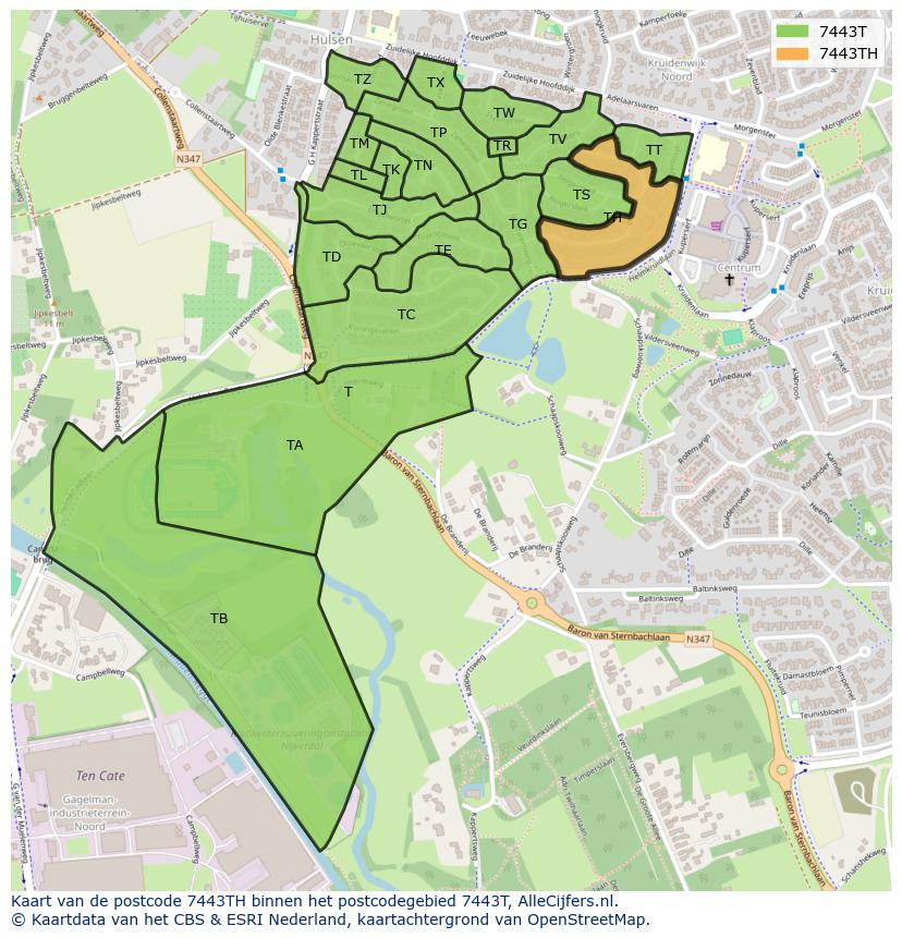 Afbeelding van het postcodegebied 7443 TH op de kaart.