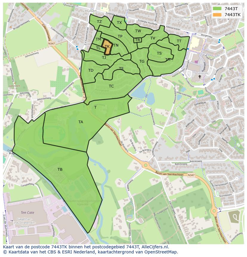 Afbeelding van het postcodegebied 7443 TK op de kaart.