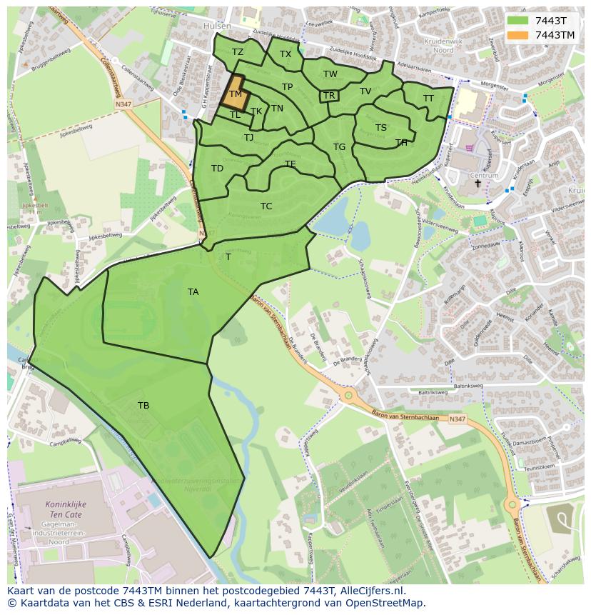 Afbeelding van het postcodegebied 7443 TM op de kaart.