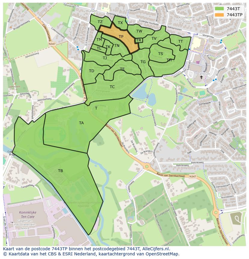 Afbeelding van het postcodegebied 7443 TP op de kaart.