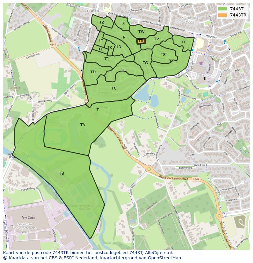 Afbeelding van het postcodegebied 7443 TR op de kaart.