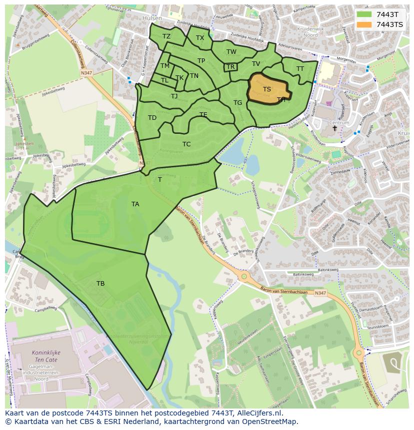 Afbeelding van het postcodegebied 7443 TS op de kaart.