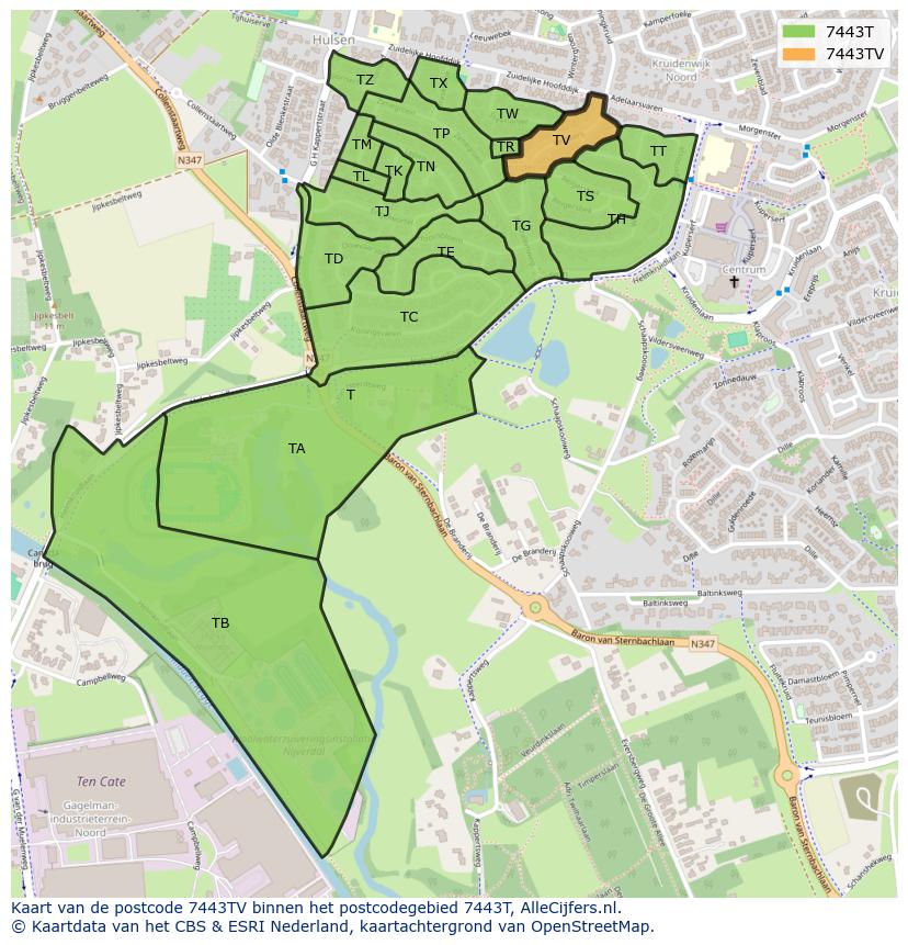 Afbeelding van het postcodegebied 7443 TV op de kaart.