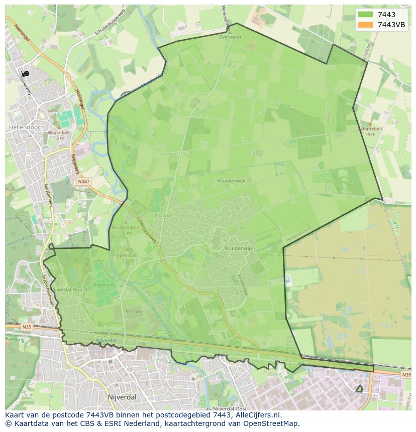 Afbeelding van het postcodegebied 7443 VB op de kaart.