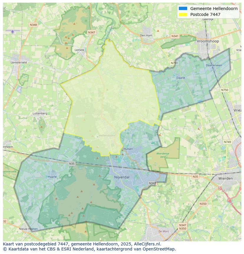 Afbeelding van het postcodegebied 7447 op de kaart.
