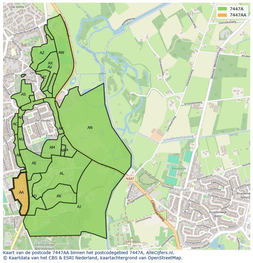 Afbeelding van het postcodegebied 7447 AA op de kaart.