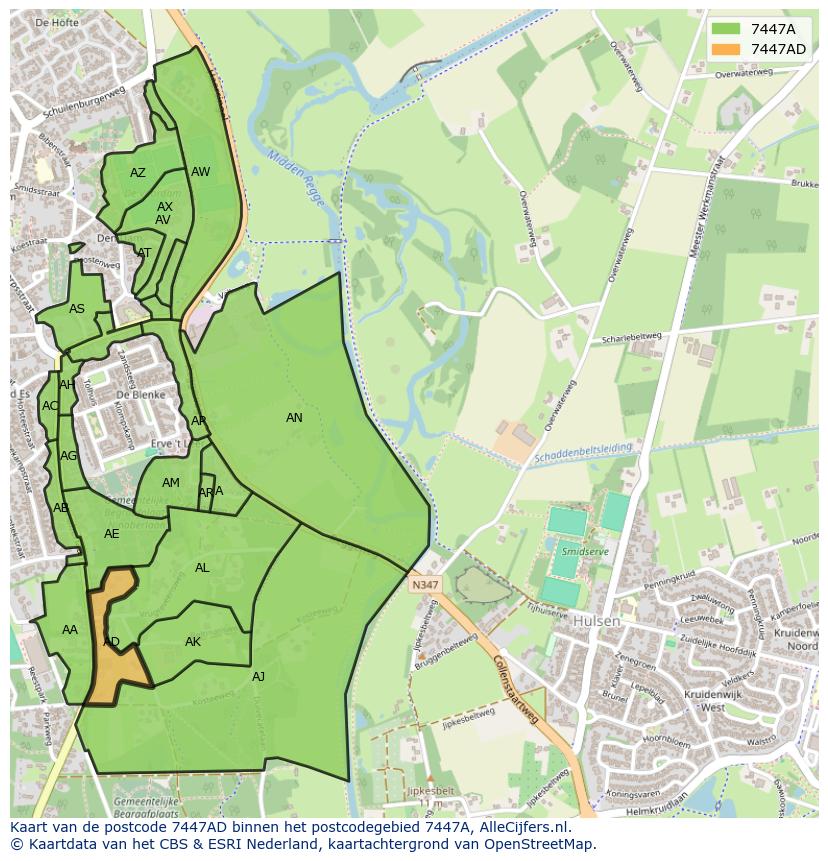 Afbeelding van het postcodegebied 7447 AD op de kaart.