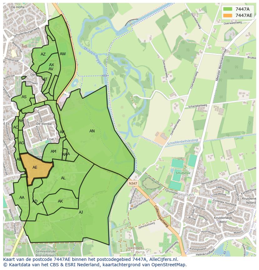 Afbeelding van het postcodegebied 7447 AE op de kaart.