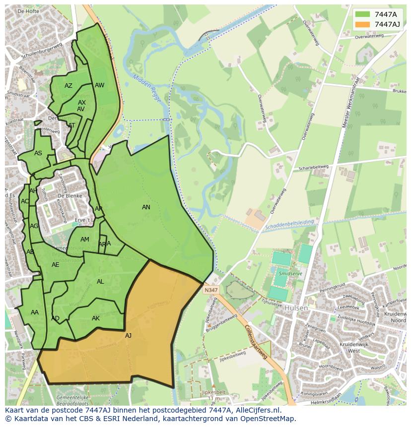 Afbeelding van het postcodegebied 7447 AJ op de kaart.