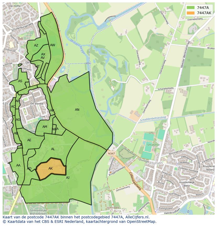 Afbeelding van het postcodegebied 7447 AK op de kaart.