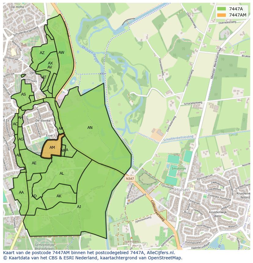 Afbeelding van het postcodegebied 7447 AM op de kaart.