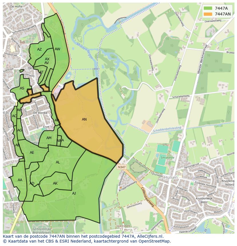 Afbeelding van het postcodegebied 7447 AN op de kaart.