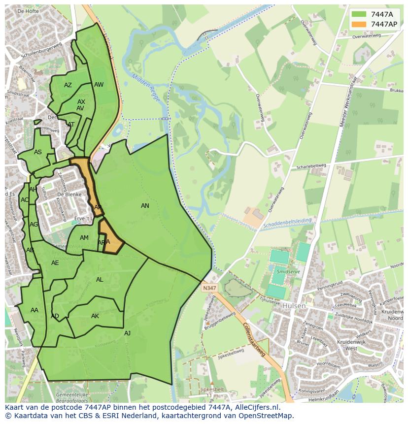 Afbeelding van het postcodegebied 7447 AP op de kaart.