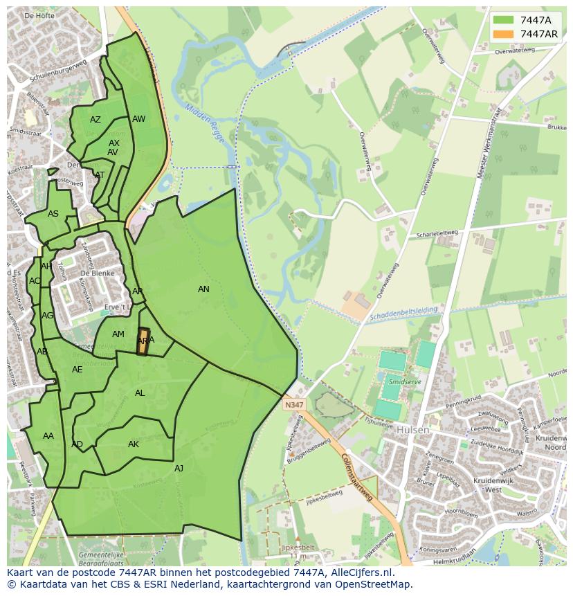 Afbeelding van het postcodegebied 7447 AR op de kaart.