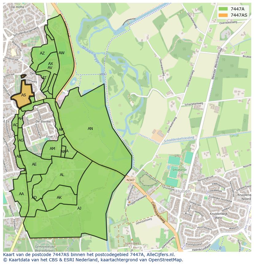 Afbeelding van het postcodegebied 7447 AS op de kaart.